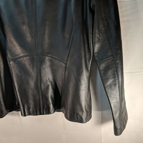 Pelle Studio Genuine Leather Black Jacket Coat Full zip collared Women's Small S - Picture 10 of 16